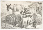 Jan Miele (1599-1664) - Antique print, etching | An old woman combing the hair of a girl. (Bamboccianti)/Oude vrouw die haar kamt/luizen zoekt, published ca. 1650, 1 p.