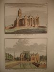 Westkapelle. - De kerk te Westkapelle - De Hof van den Hr. van Domburg en de Toren van Domburg in 't Verschiet.
