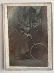 Plet, A.F.J. and Weinberg A.J. Groningen. - Photography ca 1910 I Ferrotype/Tintype photo of mrs. Tine (Trijntje?) Plet on a bike and Mr and mrs G.J.H. van Veen-Meyer. and Carte-de-visite of Tine Plet.