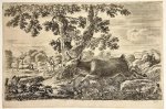 Stefano della Bella (1610-1664) - Antique print, etching, Hunting, Della Bella | Deer hunt (Herten jacht), published ca. 1654, 1 p.