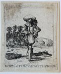 Scheyndel, Gillis van (I) (1594/96-ante 1660) - [Antique print, etching] Man with left arm akimbo standing before a landscape [Set title: Genre scenes]/Man met linkerhand in zijn zij.