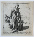 Gillis van Scheyndel (I) (1594/96-ante 1660) - [Antique print, etching] Woman with yoke carrying two buckets of milk /Vrouw met juk en twee emmertjes melk, before 1660.