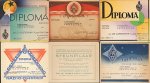 AVRO - Collectie van 14 diploma's voor een halfjaar 'lid luistervink' van de Algemeene Vereeniging Radio-Omroep, 1933-1939.