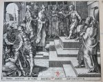 Heemskerck, Maarten van (1498-1574) - [Antique engraving/gravure] Daniel cross-examining the elders [Dan. 13:52-59]/Daniel ondervraagt de ouderlingen.