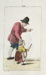 Mare, Pieter de (1757-1796) after Chalon, Christina (1748-1808) - Handgekleurde ets/Handcolored etching: Man with hat and child [plate 20 from "Zinspelende gedigjes, op de geestige printjes ge-etst door Pieter de Mare...", 1793].