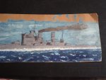  - Tekening, schilderij op karton van een oorlogsschip