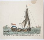 Groenewegen, Gerrit (1754-1826) - Handcolored etching/handgekleurde ets: Een Jacht met een bezaanzeijl/a sailing boat, 1791.