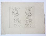 Woensel, Susanna Maria van (1782-1821), and/or Woensel, Johan Pieter van (1789-1827) - Study of four character faces (Studie van vier hoofden).