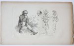 Marcus, Jacob Ernst (1774-1826) - [Antique etching/ets] Study print: a seated man, two standing figures beside a female head. [Etudes gravées de Jacob Ernst Marcus]/Zittende man, twee figuren naast een vrouwenhoofd.