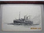 Koninklijke Hollandsche Lloyd (KHL) - Pentekening door E.M. Eden (1885-1974)  van een K.H.L. - passagiersschip, varend in volle zee ; type "Orania" / "Flandria" in lijst