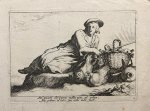 Bloemaert, Cornelis - Genre print ca 1800  I Print lying woman with chickens (liggende vrouw met kippen), made by Cornelis Bloemaert II after Abraham Bloemaert, 1 p.