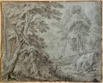attributed to Willem van Bemmel (1630-1708) - Antique drawing | Hilly wooded landscape, ca. 1680, 1 p.