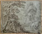 attributed to Willem van Bemmel (1630-1708) - Antique drawing | Hilly wooded landscape, ca. 1680, 1 p.