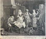 Hertli, J.G. after Nicolas Lancret. - History print genre ca 1750 | Genre print with kitchen interior with text indicating a partner swap between the two men and two women, made by Hertli after Nicolas Lancret, 1 p.