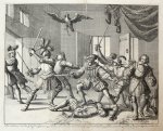 Luyken, Jan - Prent: 'Het omkoomen van Jan graef van Gauria en zijn broeder Alexander, die Jacob den VI, Koningh van Schotland pooghden te vermoorden, geschiedt op den 5/15 Augustus in 't Jaar 1600', gravure door Jan Luyken.