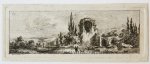 Salvator Legros (1754-1834), after Louis Gabriel Moreau (1740-1806) - [Miniature antique print, etching] Salvator Legros, after Moreau, Landscape with ruins, published ca. 1788.