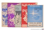 Poujex, Guy Simon, Ruiz Manola, Maurice Brun, A. Urmeneta & J. Castillos - 5 partitions musicales. Pt format, pour 10 paso-doble: 1) Le compositeur Jean Poujex présente 2 paso-dobles Pampéro & Val de Pinos. Créations de l'orchestre Denis Marcel. - 2) Toréros & piccadors. Bal Castillan. 2 paso-doble de Guy Simon. - 3)...