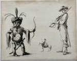 in the style of Stefano della Bella (1610-1664), Jacques Callot (1592-1635) and others - 6 antique prints I Soldiers and heads, published 18th century, 6 pp.