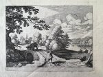 N.N. - Original etching, wine | Landscape with wagon with wine barrel / Fasswagen auf Steinbrückchen, 1 p.