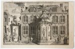 Anonymous, after Giovanni Battista Luraghi (1675-1736) - [Antique print; etching, The Hague] Vreugde tempel opgericht voor het huis van de keizerlijke ambassadeur te Den Haag..., published 1716.