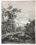 Jan Both (1618/22-1652) - [Antique print, etching] The woman on the hinny (Upright Italian Landscapes) De vrouw op de muilezel, published ca. 1644-1652.