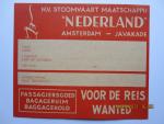 Stoomvaart Maatschappij Nederland (SMN) - Bagagelabel  t.b.v. de bagage die in het ruim werd opgeslagen.