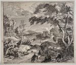 Pieter Rijsbraeck (1655-1729) - Antique print, etching I Landscape with fishermen (landschapsprent met vissers), published 1670-1729, 1 p.