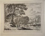 Frederick Bloemaert (ca. 1615-1690), after Abraham Bloemaert (1566-1651) - Antique print, etching | Landscape with two travellers, published ca. 1750, 1 p.