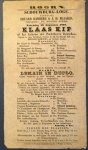 PROGRAMMA. - Programma Schouwburg-Loge, Hoorn Zaterdag 16 Augustus 1879: Klaas Kip of het Geheim der Pachthoeve Denichon. Blijspel in twee bedrijven, waarin de rol van Klaas Kip door Eduard Bamber zal vervuld worden. Daarna: Lekain in Duplo. Groote Vaudevi...