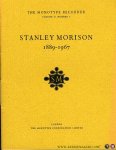 MORAN, James - Stanley Morison 1889-1967. The Monotype Recorder Volume 43, Number 3, Autumn 1968.