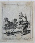 Scheyndel, Gillis van (I) (1594/96-ante 1660) - [Antique print, etching] Man walking to the left with a dog on a leash [Set title: Genre scenes]/ Man en hond aan de lijn.