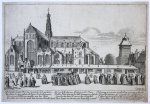 Jan van de Velde II (c.1593-1641), after Jansz. Pieter Saenredam (1597-1665) - Antique print, etching | The Saint Bavo Church from the south East (Sint Bavo kerk zuid-oost), published 1628, 1 p.
