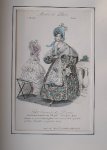antique print (prent) - Modes de Paris: Chapeau en gros de Naples glace orne d`acacia, robe en foulard de chine (..).