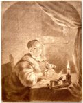 Cornelis Ploos van Amstel (1726-1798), after Caspar Netscher (1639-1684) - Antique print, mixed media | Woman by candlelight, published ca. 1760, 1 p.