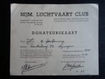  - Donateurskaart Nijmeegse Luchtvaart Club 1945