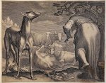 Cornelis Bloemaert (ca.1603-1692), after Abraham Cornelisz. Bloemaert (1564/66-1651) - Antique print, engraving | Two women and dog near cows, published 1611, 1 p.