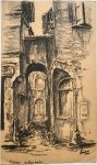Adolf Melchior (1898-1962) - [Modern drawing, chalk] View on a street of Figeac (FR), dated 1960, 1 p.
