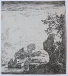 Herman Naywincx (1623-1651) - [Antique print, etching] River landscape; the two rocks in the foreground, published ca. 1650.