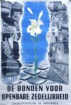 NN. - AFFICHE: Juli 1952: De bonden voor openbare zedelijkheid (illustratie: opbloeiende lelie temidden van collage van bioscoopgebouwen en entrees van cabaretten)