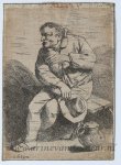 Cornelis Bega (1632-1664) - [Antique print, etching] Sitting man with his hat in his right hand (zittende man met mok in de hand), published ca. 1650.