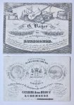  - [Business card, Roermond, Porseleinkaartje] Twee porseleinkaartjes (adreskaarten op hoogglanspapier, ca. 1850) van Roermondse bedrijven. Prijs per stuk.