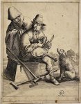Pieter Jansz. Quast (1605/6-1647) - Antique print I Two beggars and a dog (2 bedelaars en een hond), published 1634, 1 p.