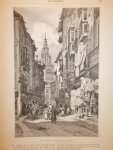 antique print (prent) - Eene straat in Toledo.