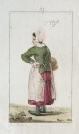 Mare, Pieter de (1757-1796) after Chalon, Christina (1748-1808) - Handgekleurde ets/Handcolored etching: Young woman standing [plate 15 from "Zinspelende gedigjes, op de geestige printjes ge-etst door Pieter de Mare...", 1793] (Staande jonge vrouw).