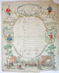  - [Kermis Brief / Fair Wish Card, 1790] Pieter Sijmons Olie. Hand colored wishcard with a village scene, ca. 1790, 1 p.