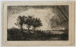 Salvator Legros (1754-1834), after Rembrandt (1606-1669) - [Miniature antique print, etching] Salvator Legros, after Rembrandt, The three trees, published ca. 1788.