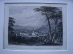 antique print (prent) - (Elten, Germany). The village of Beek, with the mount of Elten in the distance.