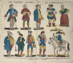  - Antique hand colored popular print, woodcut | DE VASTEN AVOND - LE CARNAVAL, published ca. 1830, 1 p.