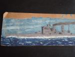  - Tekening, schilderij op karton van een oorlogsschip
