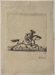 Stefano della Bella (1610-1664) - Antique print, etching, Military, Della Bella | Rider with sword on a running horse (Ruiter met zwaard op een rennend paard, Diverses exercices de cavalerie [11]), published ca. 1650, 1 p.